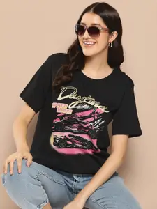 HERE&NOW Women Printed Pure Cotton T-shirt