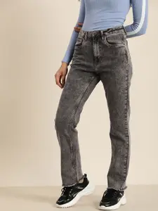 HERE&NOW Women Mid-Rise Straight Fit Heavy Fade Stretchable Jeans