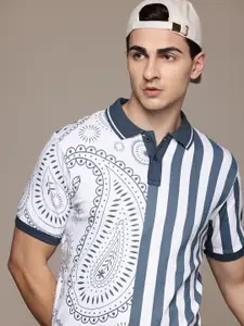 Moda Rapido Striped & Printed Polo Collar Pure Cotton T-shirt