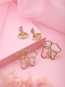 Jazz and Sizzle Set Of 2 Gold-Plated CZ Studded Floral Drop Earrings