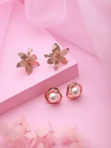 Jazz and Sizzle Set Of 2 Rose Gold-Plated Floral Stud Earrings