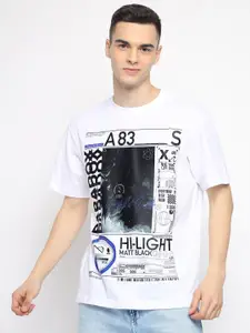 THREADCURRY Typography Printed Cotton Oversized Round Neck T-shirt