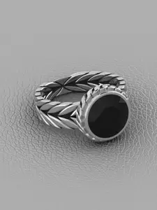 Vitra Jewellery Rhodium-Plated 925 Sterling Silver Onyx-Studded Ring