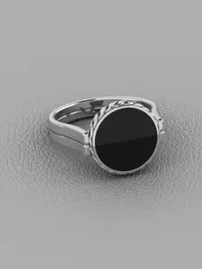 Vitra Jewellery Rhodium-Plated 925 Sterling Silver Onyx-Studded Ring