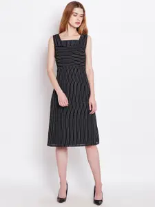 RARE Women Black Striped A-Line Dress