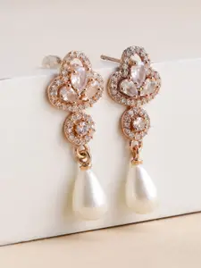 AccessHer Rose Gold Plated American Diamond Studded Drop Earrings