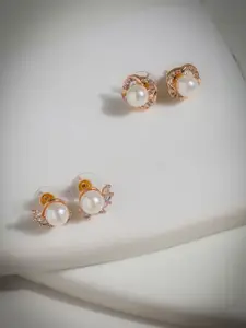 AccessHer Set Of 2 Rose Gold Plated American Diamond Studded Studs Earrings