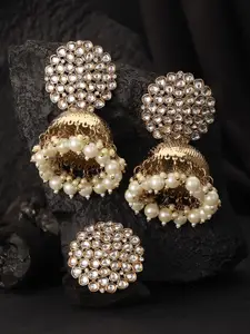 Jazz and Sizzle Gold-Plated Kundan Studded Dome Shaped Jhumkas