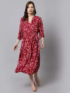 Just Wow Floral Printed Puff Sleeve A-Line Midi Dress