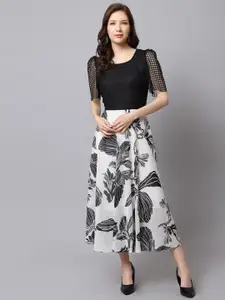Just Wow Floral Printed Georgette Fit & Flare Midi Dress