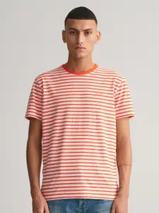 GANT Round Neck Striped Printed Cotton T-Shirt
