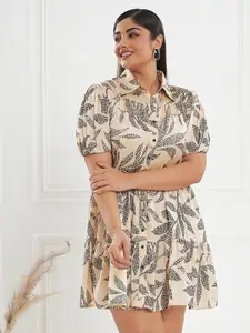 CURVE BY KASSUALLY Floral Printed Gathered Or Pleated A Line Dress