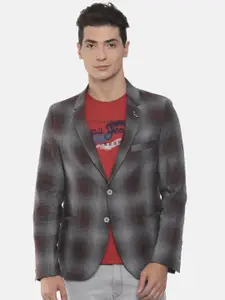The Indian Garage Co Navy Maroon & Grey Single-Breasted Slim Fit Casual Blazer