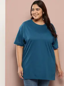 Sztori Women Plus Size Solid Longline T-shirt