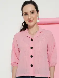 CLEMIRA Checked Puff Sleeves Shirt Style Top