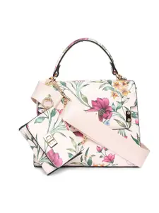 ALDO Pink Floral Printed Structured Satchel Handbag & Pouch