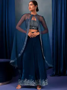 Rang by Indya Indya X Rohit Gandhi and Rahul Khanna Embroidered Palazzo With Crop Top & Cape Jacket