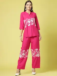 KALINI Floral Placement Embroidered Top & Trouser