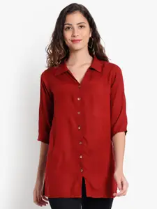 Indietoga Women Regular Fit Solid Longline Casual Shirt