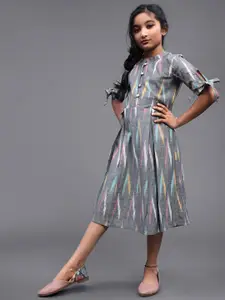 Aks Kids Girls Abstract Ikat Cotton A-Line Dress
