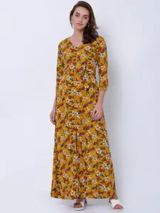 Tokyo Talkies Women Mustard Printed Maxi Dress