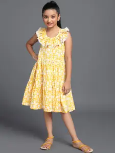 Aks Kids Girls Floral Printed Ruffles Detail Tiered Cotton A-Line Dress