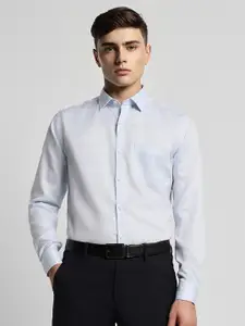 Peter England Elite Textured Self Design Slim Fit Spread Collar Cotton Formal Shirt