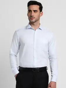 Peter England Elite Textured Self Design Slim Fit Spread Collar Cotton Formal Shirt