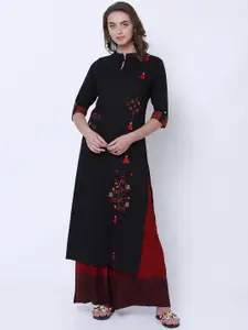 Vishudh Women Black Woven Design Straight Kurta