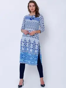 Vishudh Women Blue Printed Straight Kurta