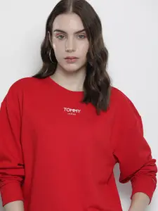 Tommy Hilfiger Brand Logo Printed Drop Shoulder Sleeves Sweatshirt
