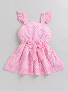 Toonyport Girls Polka Dot Printed Gathered Flutter Sleeve Cotton Fit & Flare Dress