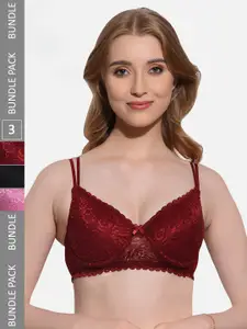 FIMS Pack of 3 Full Coverage Lightly Padded Bra With All Day Comfort