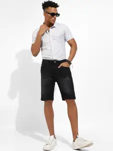 Campus Sutra Men Distressed Cotton Denim Shorts