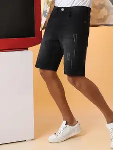 Campus Sutra Men Washed Distressed Cotton Denim Shorts