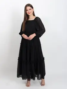 ISAM Square Neck Puff Sleeves Tiered Maxi Dress