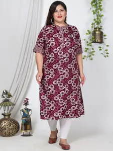 Swasti Plus Size Floral Printed Roll-Up Sleeves Straight Kurta