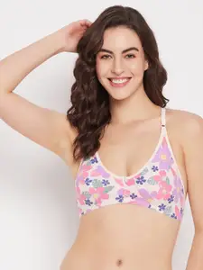 Clovia Pink & White Floral Non-Padded Full Coverage All Day Comfort Cotton Everyday Bra