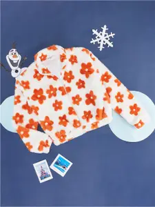 Pantaloons Junior Girls Floral Printed Shirt Collar Front-Open Sweatshirt