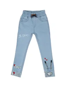 A-Okay Girls Mid-Rise Jogger Fit Clean Look Embroidered Jeans