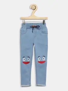 A-Okay Girls Mid-Rise Jogger Fit Clean Look Embroidered Jeans