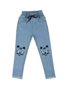 A-Okay Girls Mid-Rise Jogger Fit Clean Look Embroidered Jeans