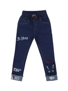 A-Okay Girls Mid-Rise Jogger Fit Clean Look Embroidered Jeans