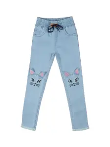 A-Okay Girls Mid-Rise Jogger Fit Clean Look Embroidered Jeans