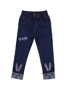 A-Okay Girls Mid-Rise Jogger Fit Clean Look Embroidered Jeans
