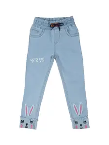 A-Okay Girls Mid-Rise Jogger Fit Clean Look Embroidered Jeans