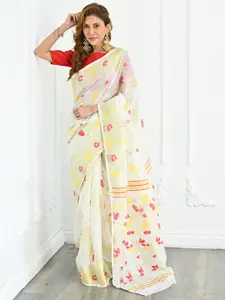 BEATITUDE Floral Woven Design Jacquard Jamdani Saree