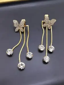 KRYSTALZ Gold-Plated Zircon Studded Contemporary Drop Earrings
