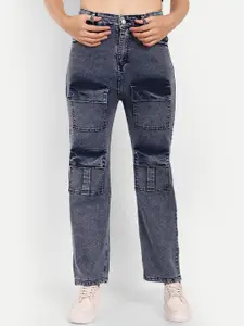 BROADSTAR Women Smart High-Rise Clean Look Heavy Fade Wide Leg Stretchable Jeans