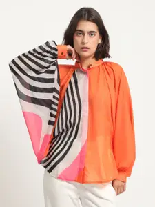 RAREISM Sheer Abstract Printed Casual Shirt